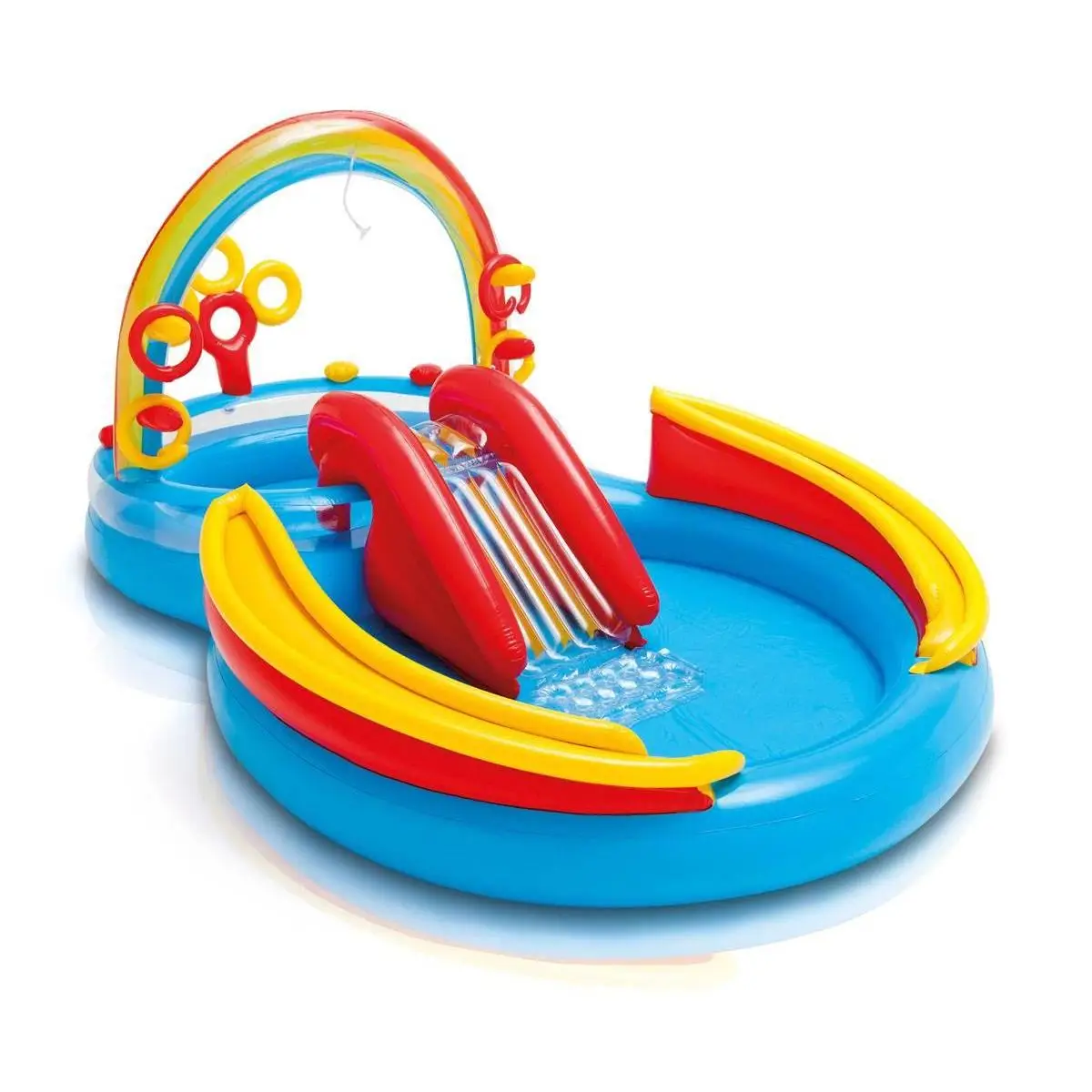 Intex Rainbow Slide Kids Play Inflatable Pool Ring Center with Slide Ring Toss Games & Ball Roller for Ages 2+