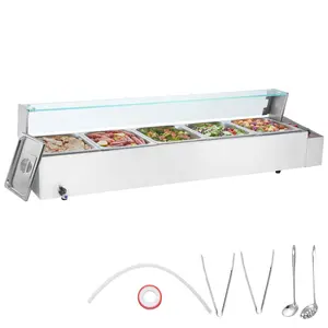 【Summervibes】VEVOR Commercial Electric Food Warmer Countertop Buffet 5*8Qt with Glass Shield