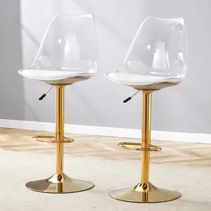 MUUOKY Modern minimalist bar chairs and bar stools. Can rotate 360 ° and adjust lifting. PET backrest and White PU seats. Suitable for bars, restaurants, and front desk cashiers.Set of 2.