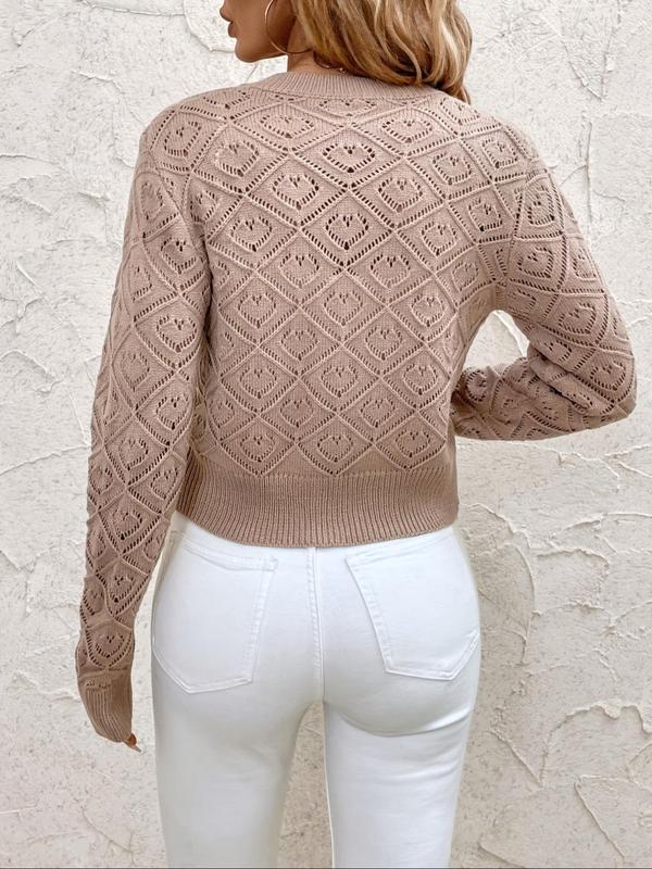 Women's Solid Color  Button Front   Sweater Cardigan, Elegant Casual Long Sleeve Knit Cardigan for Daily Outdoor Wear, Women Knitwear for Fall & Winter, Tops