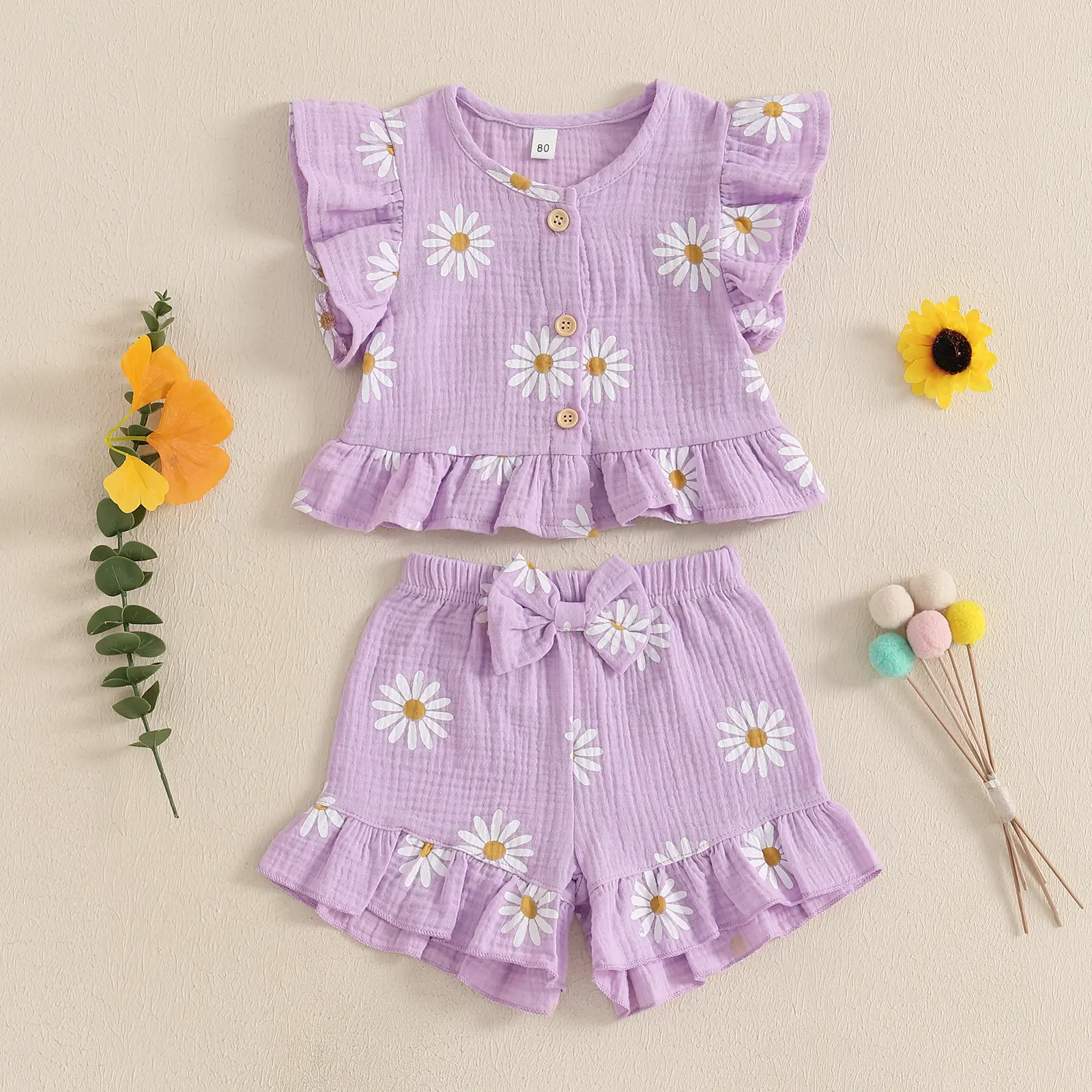 Baby Girls' Summer 2-Piece Floral Print Tank Top & Elastic Shorts Gift Set, Cute Fashion Clothes for Watch Parties, Watch Party