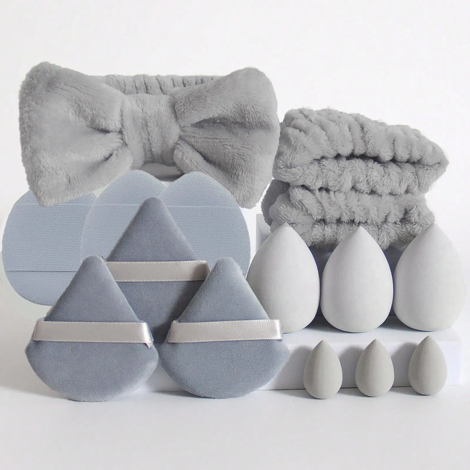 Makeup Tool Set, 6 Counts Makeup Sponges & 3 Counts Triangular Powder Puffs & 3 Counts Finger Tip Makeup Puffs & 1 Count Headband & 2 Counts Wristband, Summer Makeup, Makeup Tool Kit, Cosmetic Tools