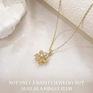Mother's Day Spinning Stress Relief Necklace.Flower Fidget Necklace 14k Gold-Plated Rotatable Pink Crystal Flower Necklaces for Women Anxiety Relief Fidget Jewelry Adjustable Cubic Zirconia Floral Choker Jewelry Summer Gifts for Women