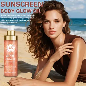 SPF 45 Sunscreen Body Glow Oil, Gold Mica Shimmer Body Oil for Sun-Kissed Glow, Moisturizing & Hydrating Body Highlighter Oil for Women & Men, Perfect Summer Gift