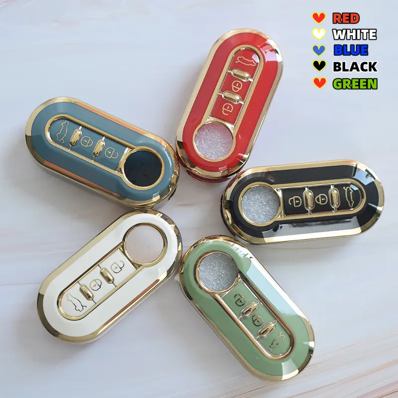 For Car 3 Buttons for Fiat 500 Ducato Panda Punto Gold TPU Car Flip Folding Key Case Cover Remote Key Shell Holder Protecor Keychain