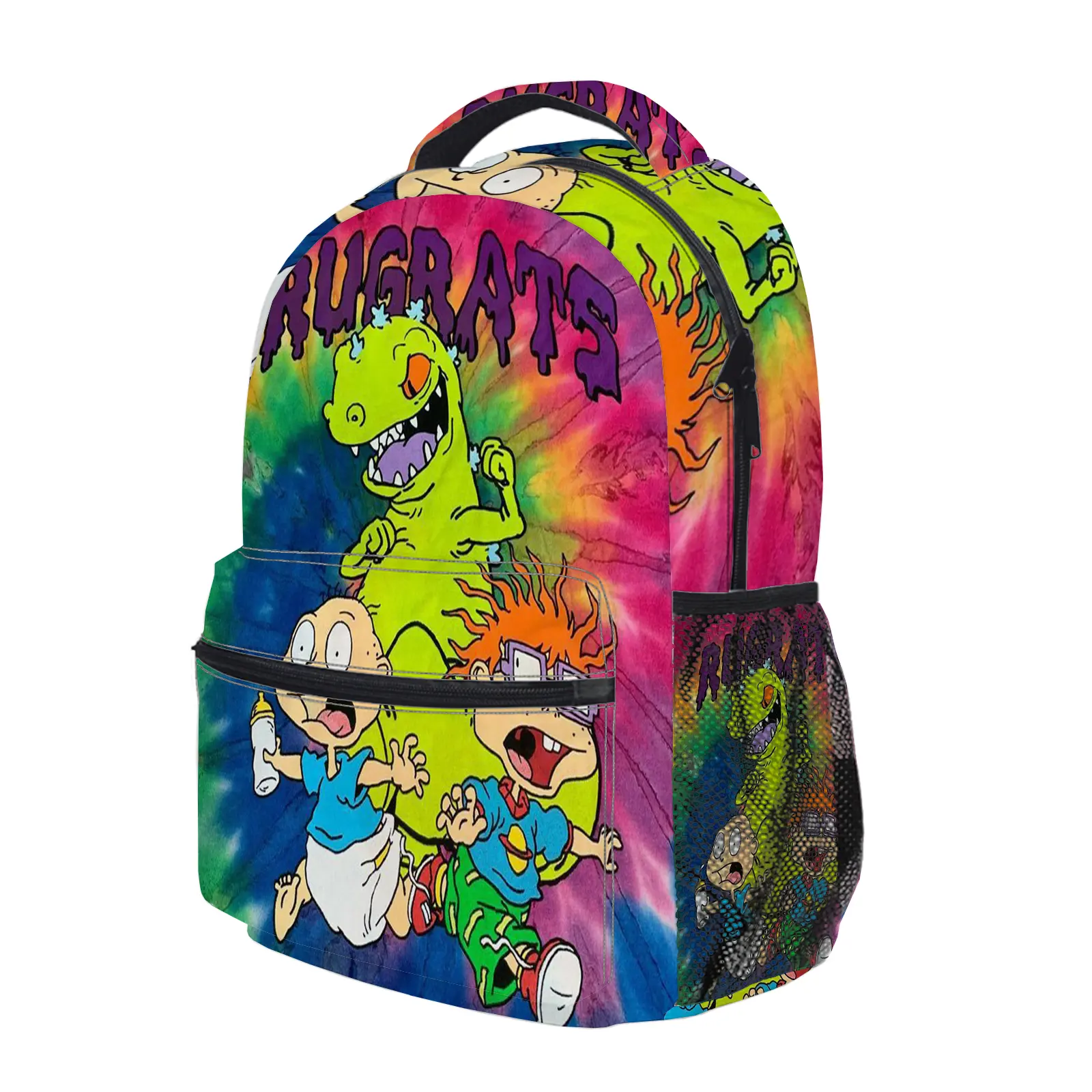 Rugrats Backpack, Cute Y2K Fashion School Bag for Girls and Teens, Durable Cartoon Printed Bookbag with Mesh Side Pockets, Lightweight Travel Daypack for Back to School c-208