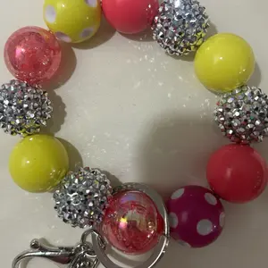 Bubble Gum Fashion Statement Wristlets with Key Ring - 20mm Bubble Gum Beads, Assorted Colors