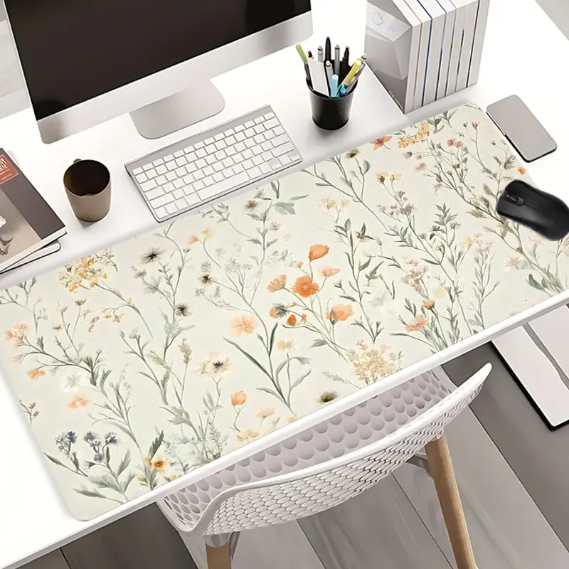 Wildflower Field Mouse Pads Extra Large Computer Desk Top Mat, Non - Slip Rubber Base & Stitched Edge, Floral Nature Decor for Home Office, Desk Accessories