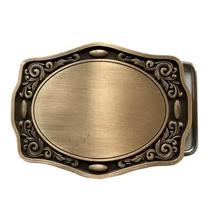 Antique Bronze Western Flowers Trims Custom Blank Belt Buckle for Engraving Decorative Vintage