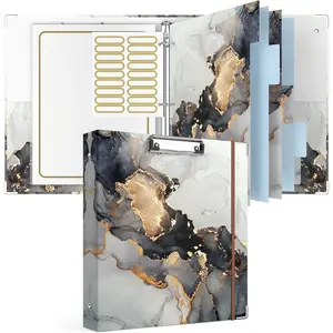 3 Ring Binder with Clipboard, 1 Inch Binder Organizer, 8.5" x 11" Letter Size View Binder with Dividers Tabs and Clear Sleeves, for School and Office, Portfolio Binder, Black Marble