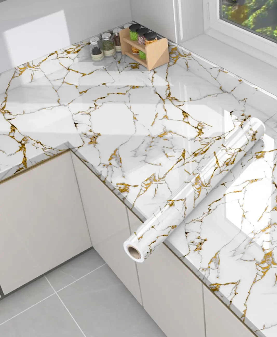 Marble Look Peel-and-Stick Wallpaper - Durable and Practical, Easy-to-Install, Waterproof, Oil-Proof for Kitchen Lining, Furniture Renovation, Bedroom, Living Room - DIY Room Decor for DIY Enthusiasts