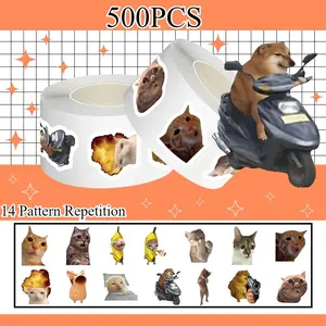 500 Stickers/roll Funny Cat Roll Sticker Series Sealing Stickers for Cups, Laptops, Suitcases, DIY Decorative Stickers, Birthday Gifts Crafts Cup Stickers