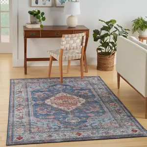 Nourison Fulton Bordered Medallion Print Flatweave Type Indoor Use Rug, Vintage Area Rug for Home Decor, Non-Slip Household Textile Carpet