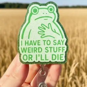 Funny Frog Badge Reel, Cute Glitter ID Badge Holder, Retractable Badge Clip, Nurse Teacher Work Badge, Fun Office Accessory Gift