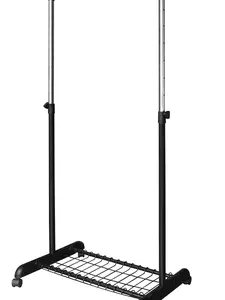 LiaMeE Adjustable Laundry Clothing Rack, Heavy-Duty Hanging Unit with Wheels, Free-Standing Rolling Design with Shelf & Grid, Easy to Assemble