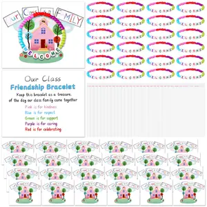 Back to School Friendship Bracelets Set Gifts for Student Include Our Class Is a Family Greeting Card and First Day of School Friendship Bracelet with Bags  Welcome First Day of School Gift for Kindergarten Classroom Reward Party Goodie Bag Stuffers
