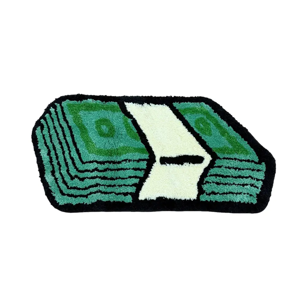 Cash Stack Tufted Rug - Soft Thick Plush Dollar Bill Design Door Mat, High Quality Funny Money Floor Carpet for Bedroom Bathroom Living Room, Trendy Home Decor Accent, Non-Slip Washable Entryway Rug, Unique Gift Idea Versatile Entrance