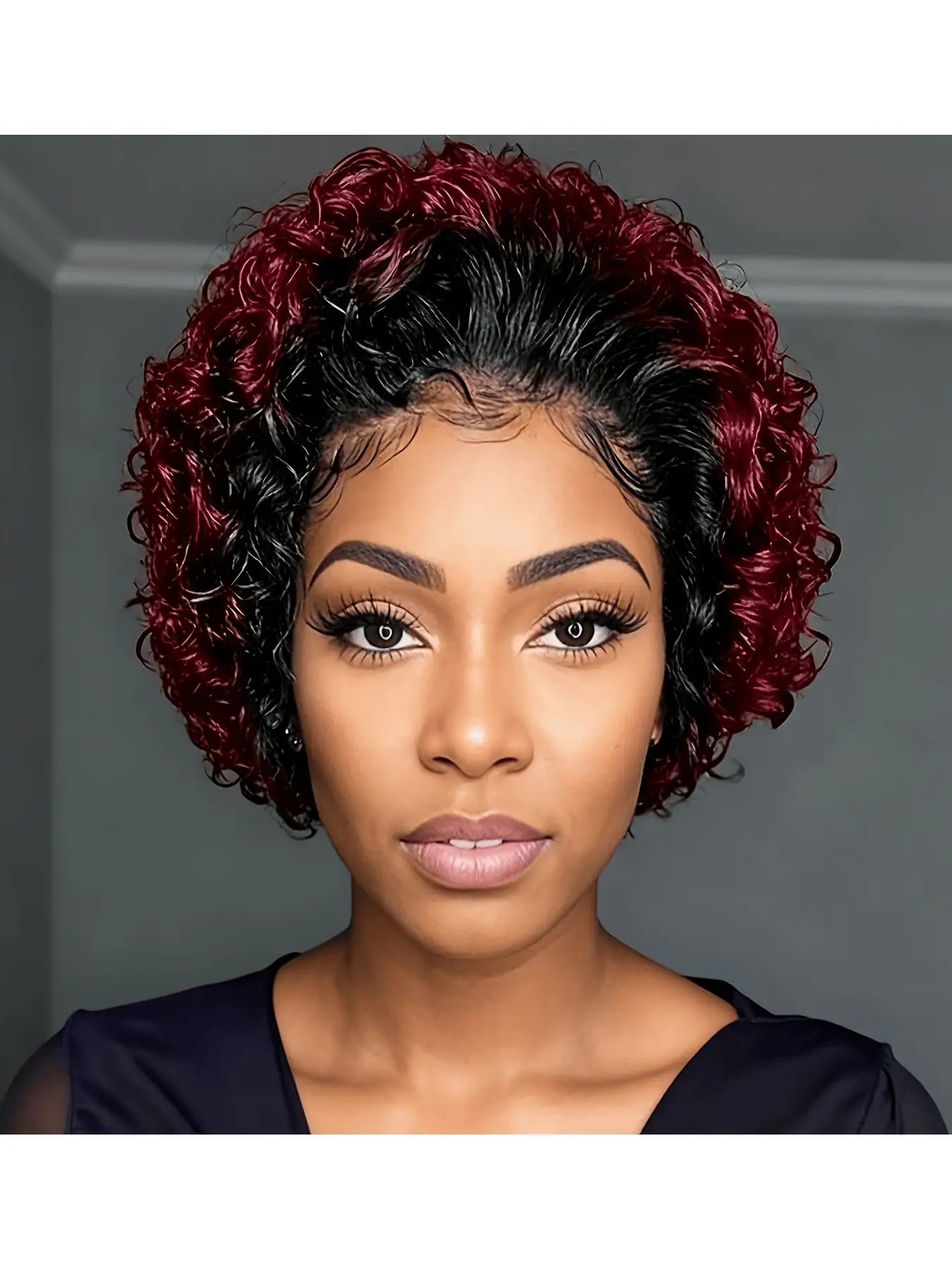 Short pixie cut bob wig (human hair), burgundy curly lace front wig, 13x1 pixie cut wig (200% density, natural hairline, women's short pixie wig, suitable for all women, easy to wear, Lace Frontal Wig, Natural Looking Wig, Human Hair Wigs