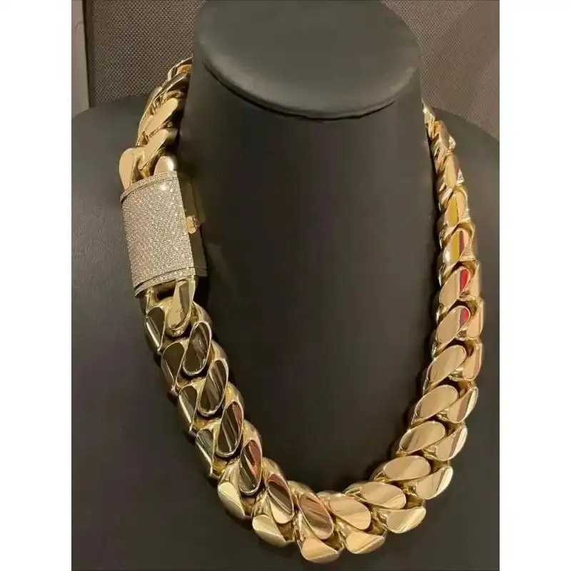 22mm Lab Grown Moissanite Micro-Set Miami Cuban Chain Necklace, Hip Hop Rap Style High-Quality Fashion Costume Jewelry necklaces