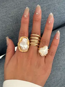 Elegant 3-Piece Pearl Ring Set for Women, Irregular Faux Pearls, Perfect for Parties and Events, Stackable Rings, Stacking Rings