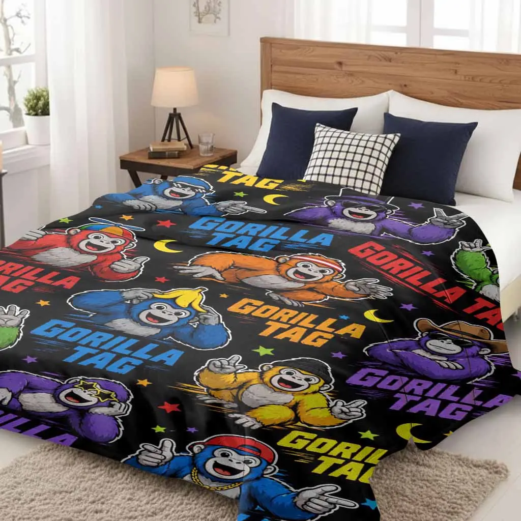 Gorilla Tag Flannel Blanket - Flannel Fabric, Warm Aesthetic, Wrinkle-Resistant Animal Character Graphic, Soft Plush Lightweight Breathable 30 to 39 in Multi-Size Throw, Ideal for Living Room, Watch Party Gift
