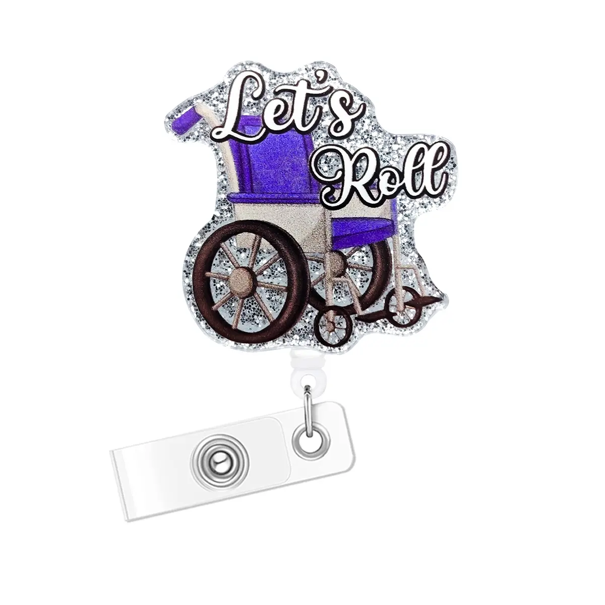 Silver Color Nursing Badge Reel with Crocodile Clip, Retractable Funny Badge Reel, Fun Gift for Rn Cna Lvn, Flashing Acrylic ID Holder for Doctors & Nurses