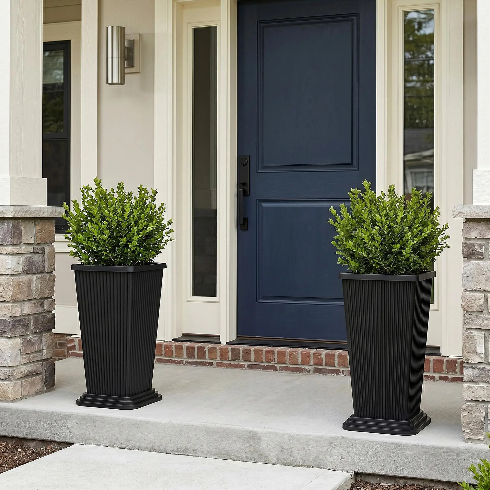 2-Pack Modern Tall Tapered Planters with Vertical Ribbed Texture, 23.6" Large Outdoor Indoor Flower Pots for Garden, Patio, Front Door & Porch