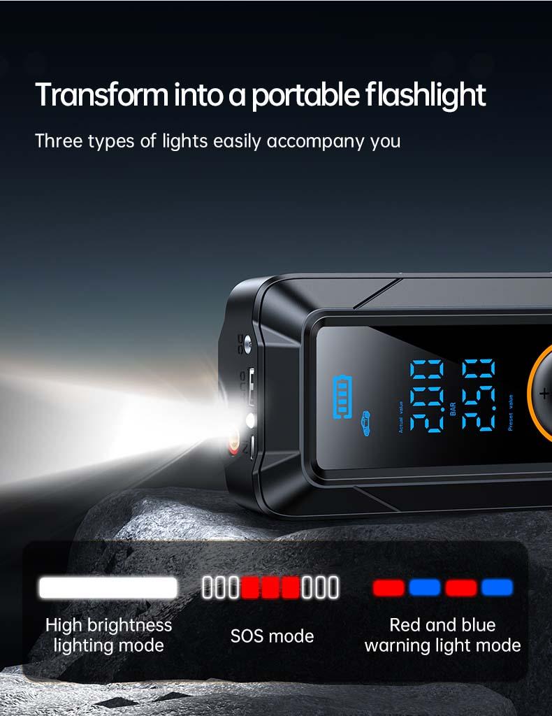 Multi-Functional Car Emergency Jump Starter Power Supply with Built-in Tire Inflation Pump, Portable Emergency Battery Power Bank for Vehicle Rescue