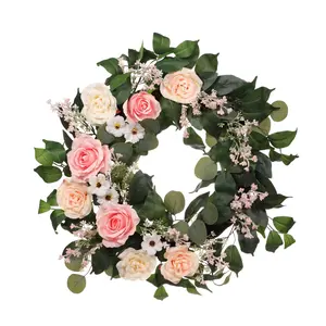 Puleo 24" Rose, Camellia, Baby's Breath Floral Spring Wreath