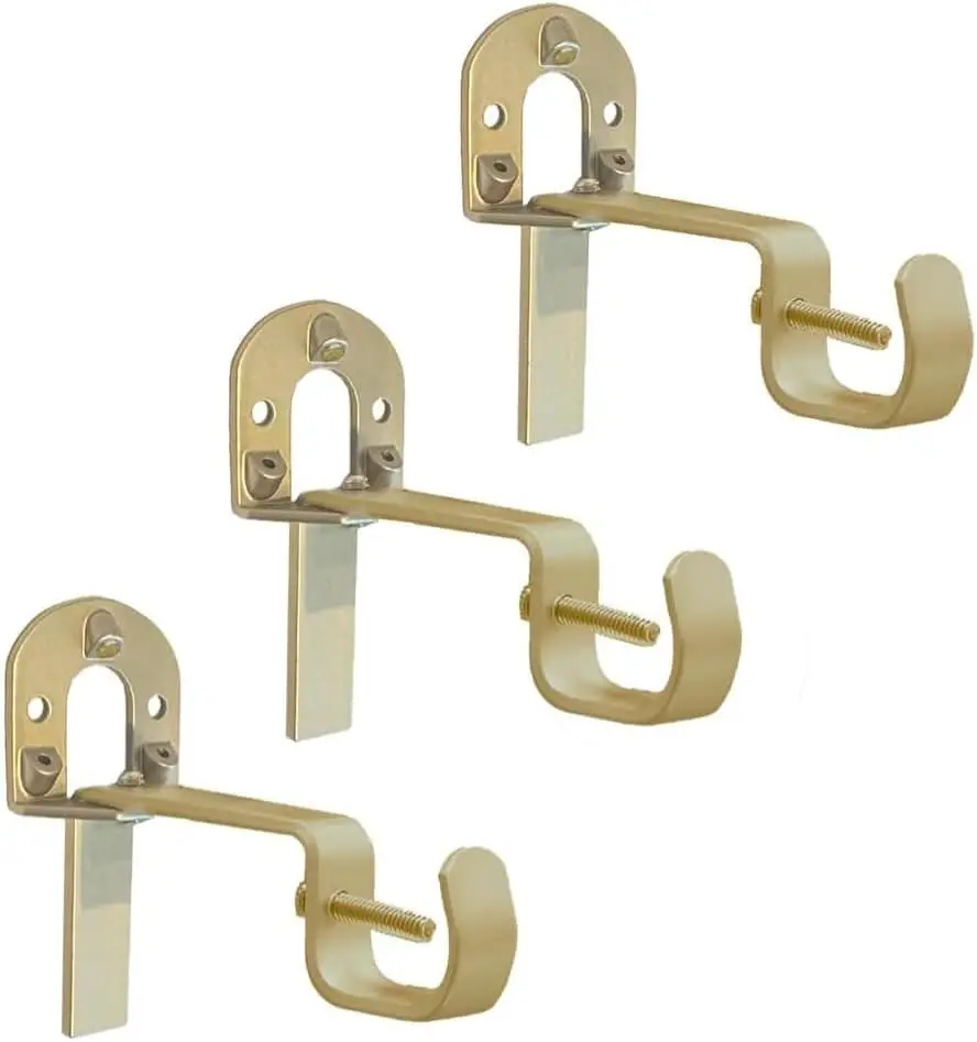 Rod Brackets, Set of 3 – Golden Brass,-Duty, Easy No-Installation with &