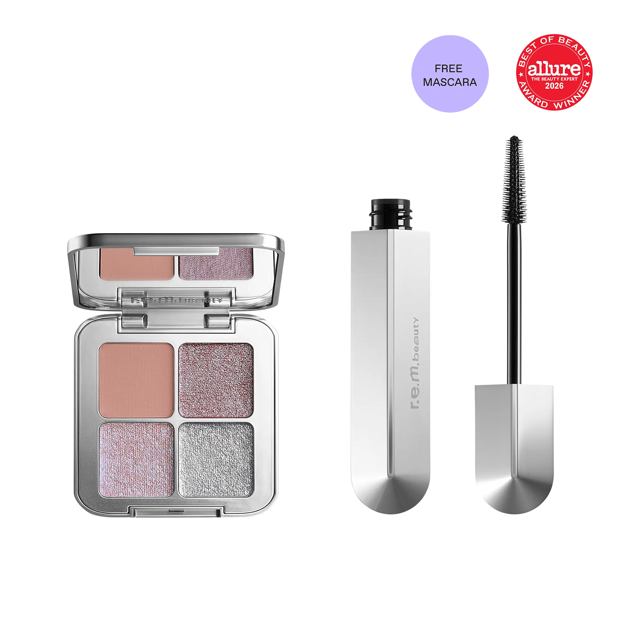 TikTok Exclusive - r.e.m. beauty by Ariana Grande sweet dreams eyeshadow quad makeup + free mascara (GWP) - long wearing, clean, talc-free, vegan, buildable color