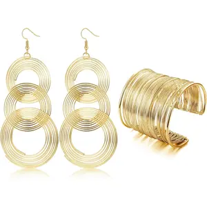 YADOCA 70s Disco Set Metal Coil Bracelets Gold Triple Swirl Disco Earrings for Women