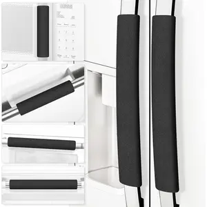 Refrigerator Door Handle Covers, Set of 6, Trimmable, Washable, Appliance Handle Covers, Fridge Door Handle Protector, Get Rid of Dirty Handprints, Timesaver, Kitchen Decor Accessories (Black)