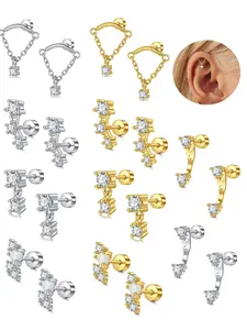 Helix Piercing Earrings, 2 Counts 2025 New Style Stainless Steel Flat Back Earring, Hypoallergenic Cartilage Earring Jewelry for Women Ear Studs