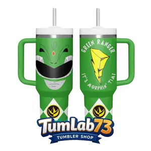 Green Ranger “It’s Morphin' Time” 40oz Insulated Tumbler with Handle & Straw Tumlab73 Shop Gift For Son, Him