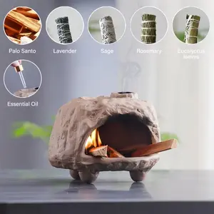 Handmade Ceramic Peruvian Holy Wood Incense Burner, Mini Fireplace Incense Holder for Peru Holy Wood and Sticks, Meditation Decorative Altar, Aromatherapy Scent Diffuser