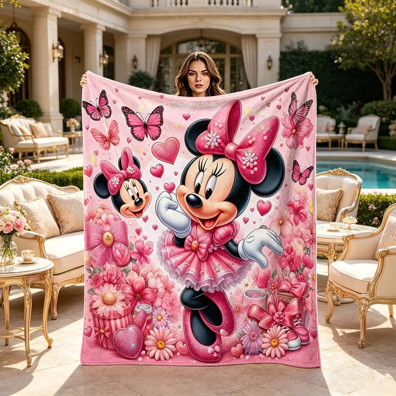 Minnie Butterfly Heart Print Soft Cozy Blanket, Modern Flannel Sofa Throw, Blanket for Couch, Holiday Gift, Wall Hanging, Bedspread, Outdoor Travel Multifunctional Rug, Cozy Throw Blankets, Soft Throws Blanket