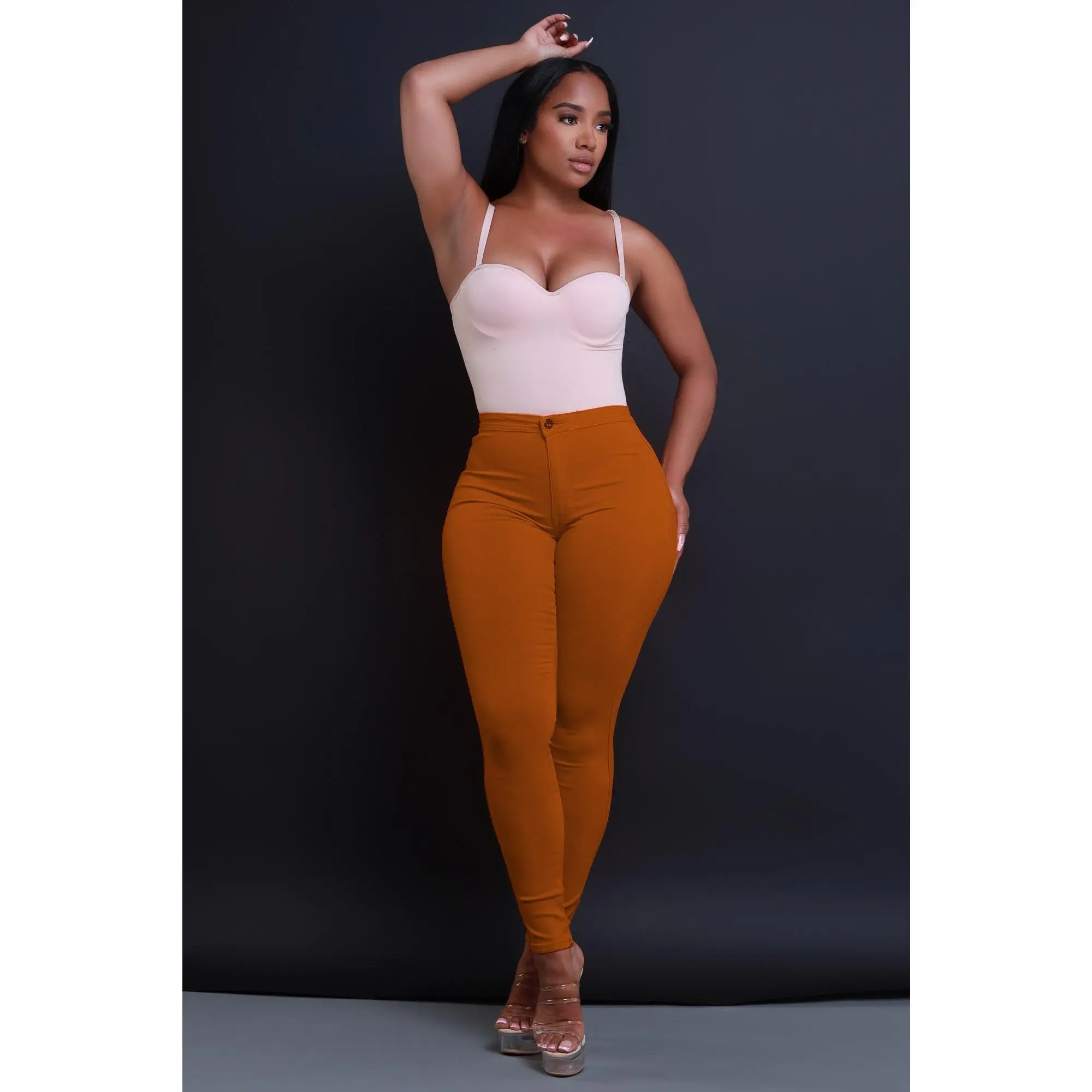 Super Swank High Waist Stretchy Jeans - Caramel