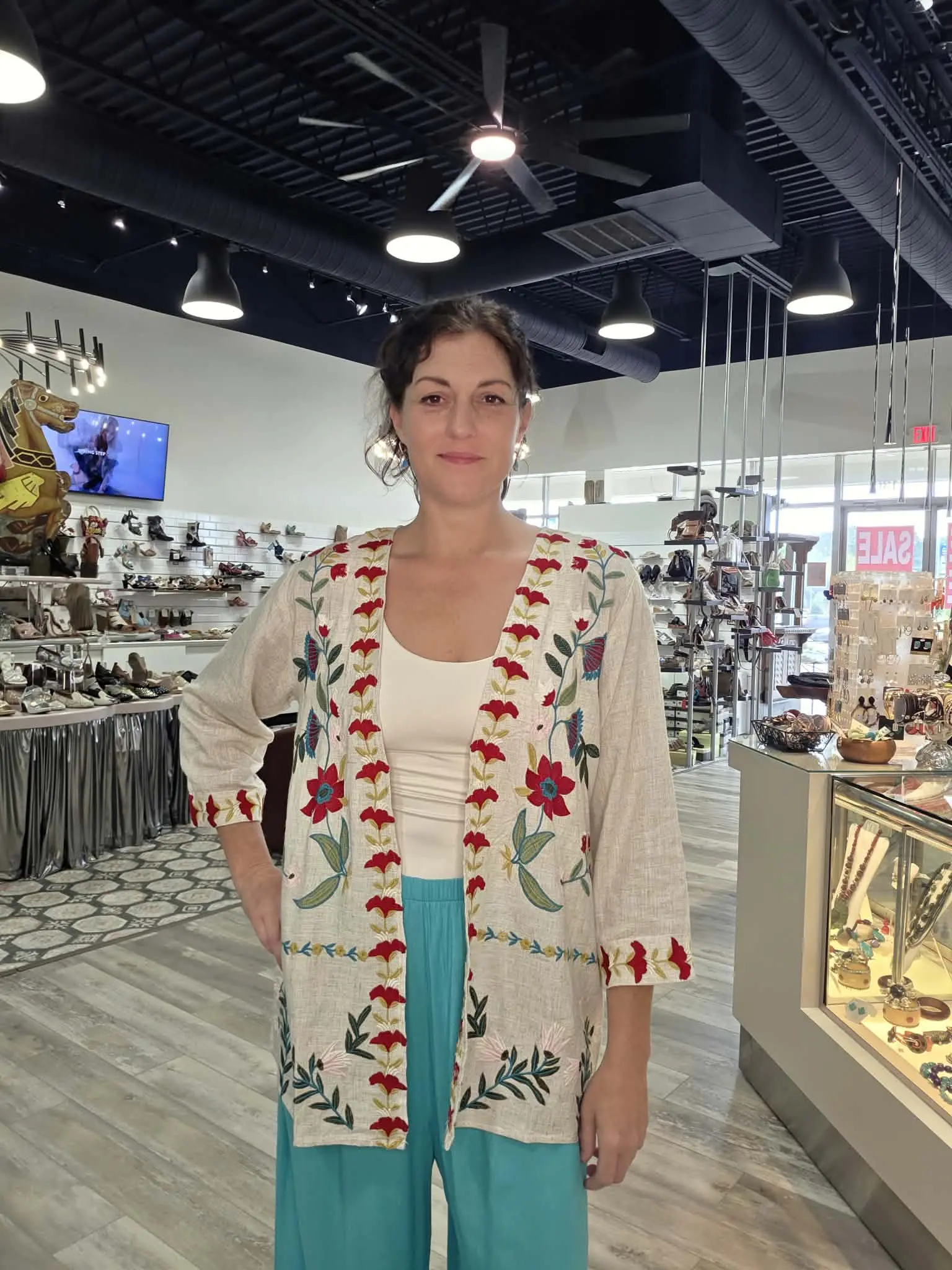 Women's Boho Linen Kimono with Floral & Butterfly Embroidery, Lightweight Open-Front Layering Piece with 3/4 Sleeves, Clothes, Style, Fabric, Wrap, Bohemian, Fit, Colorful, Soft