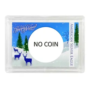 Silver American Eagle HEH Holder - Happy Holidays Deer in Snow No Coin