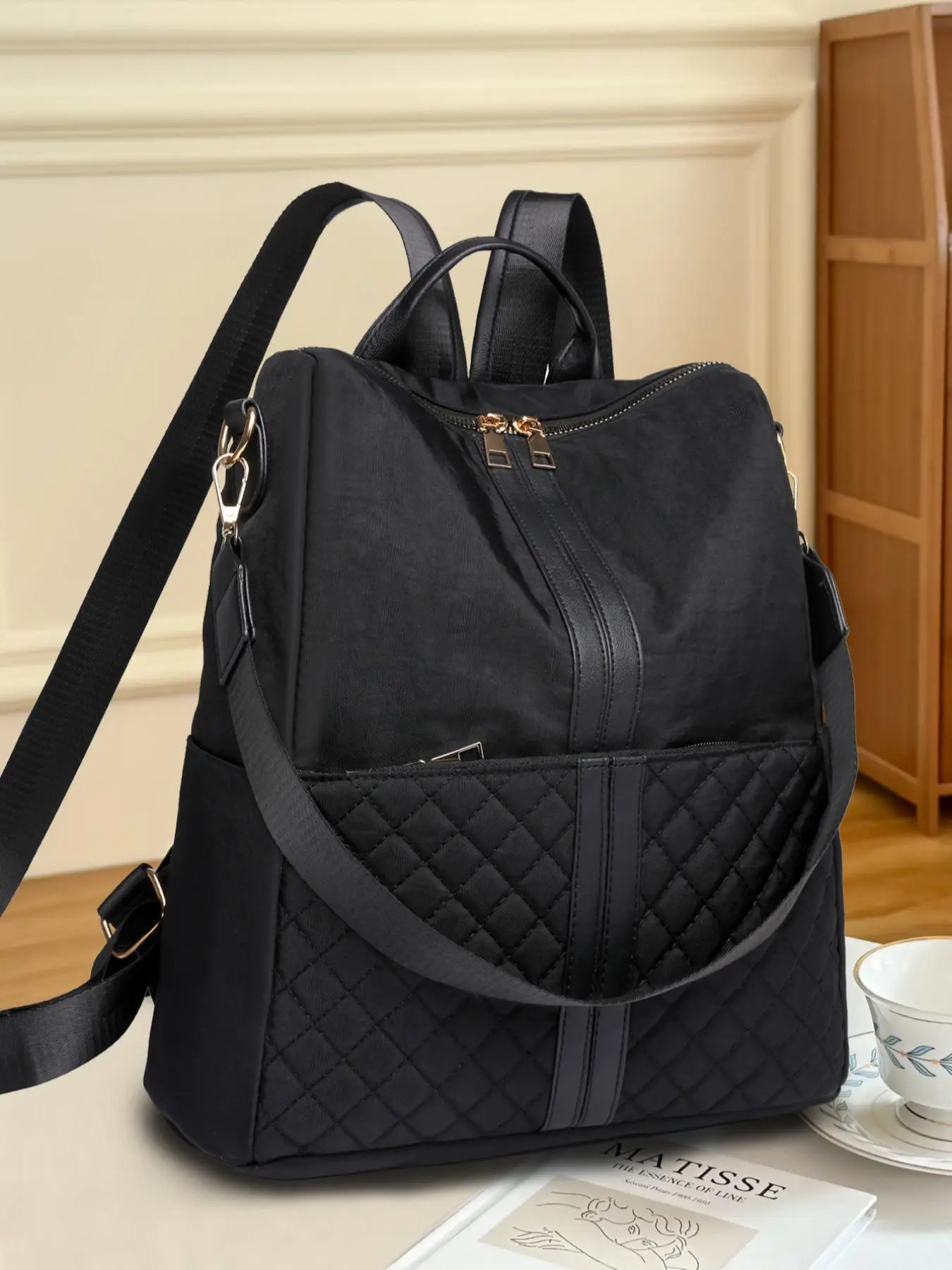 Women's Elegant Quilted Backpack with Zipper, Plain Color Trendy Large Capacity Backpack, Simple Style Versatile Backpack for Work & Travel