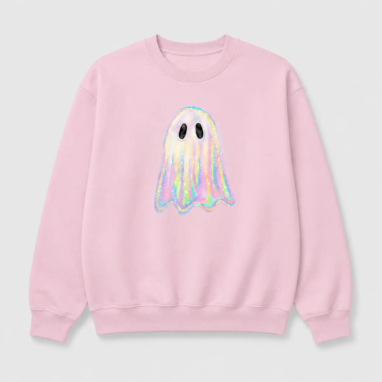 Rainbow Ghost Crewneck, Minimal Halloween Sweatshirt, Iridescent Style Graphic, Ghost Lover Gift