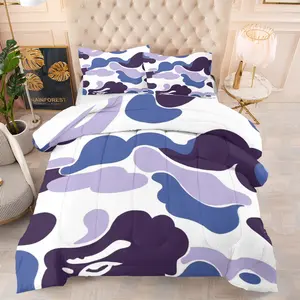 Blue Camouflage Bedding Set, Soft and Comfortable, Improves Sleep Quality, Includes 1 Blanket and 1 or 2 Pillowcases Without Pillows