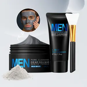 Men's Dead Sea Mud Mask 100g with Free Brush & Face Wash 50ML, Deep Cleansing Hydrating Skincare Set for Men, Daily Use Facial Care Routine