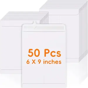 50 Pack 6x9 Envelopes Self Seal, White Catalog Mailing Envelopes 6 x 9 Manilla