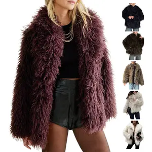 Yimoon Womens Faux Fur Coat Winter Fluffy Faux Fur Jacket Long Sleeve Lapel Collar Furry Shaggy Parka Coat