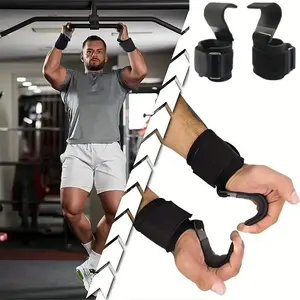 1 Pair Weight Lifting Hooks with Wrist Wraps Deadlift Hooks Wrist Grips, Thick Padded Non-Slip Workout Hook Neoprene Wrist Support Padding Power Hook Grip Gloves for Pull-ups Gym Strength Training