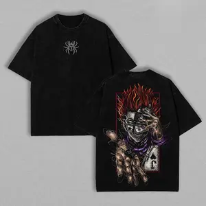 Vintage Washed Heavyweight Cotton Oversized T-Shirt, Hunter x Hunter Hisoka Phantom Troupe Double Printed Graphic Tee, Unisex Retro Anime Manga Streetwear, Casual Otaku Apparel, Perfect Gift for Anime Fans