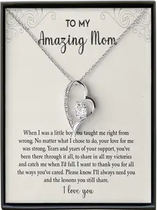 Gift for Mom Mother's Day thankful heart-shaped pendant necklace gift box with blessing card and box