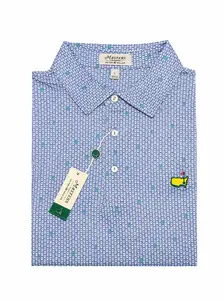 Men's Masters Peter Millar Blue Cups Pattern Performance Polo Shirt - Large, Moisture-Wicking, Sweat-Proof, Well-Fitting Jersey Large Polo Shirt, Moisture-Wicking Polo Shirts, Jersey Polo Shirts